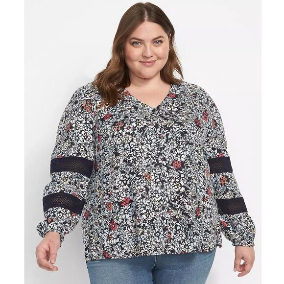 Lane Bryant Top Boho 18/20  No-Peek Button Front Lace - Picture 1 of 14